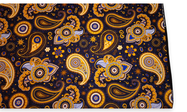 Afrikanischer Print Stoff - Dunkelblau Gelb Paisley - 100% Baumwolle