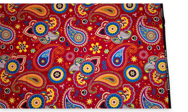 Afrikanischer Print Stoff - Rot Blau Paisley - 100% Baumwolle