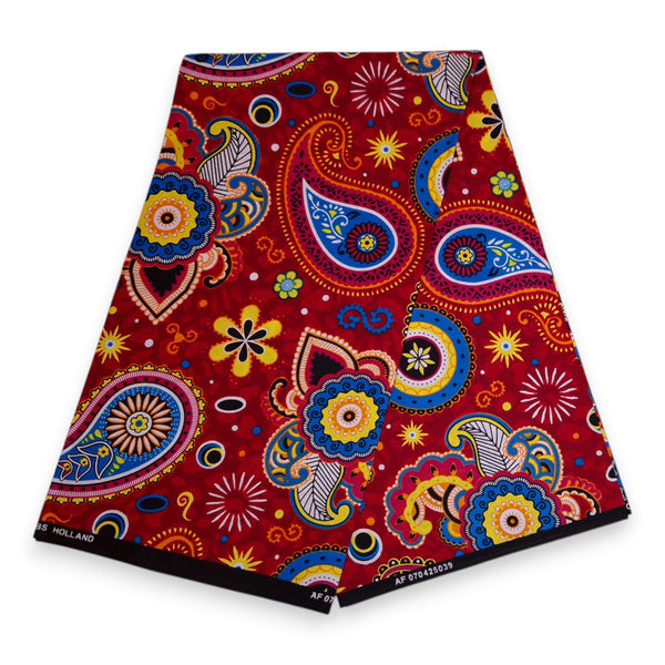 Afrikanischer Print Stoff - Rot Blau Paisley - 100% Baumwolle