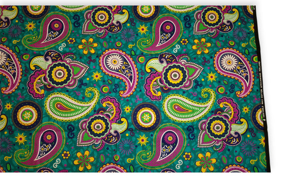 Afrikanischer Print Stoff - Türkis Lila Paisley - 100% Baumwolle