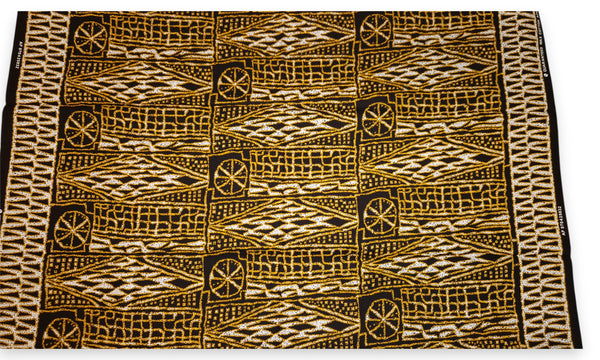 Afrikanischer Print Stoff - Schwarz Gelb Ndop Cameroon - 100% Baumwolle