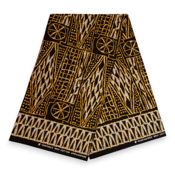 Afrikanischer Print Stoff - Schwarz Gelb Ndop Cameroon - 100% Baumwolle