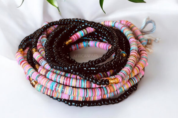 Waist Beads / Afrikanische Taillenkette - Ovie - Schwarz mix (Traditionelle nicht elastische Schnur)