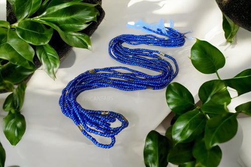 Waist Beads / Afrikanische Taillenkette - Dola - Blau mix (Traditionelle nicht elastische Schnur)