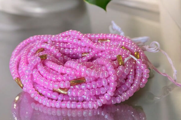 Waist Beads / Afrikanische Taillenkette - Chinara - Gold / Rosa (Traditionelle nicht elastische Schnur)