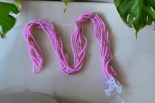 Waist Beads / Afrikanische Taillenkette - Chinara - Gold / Rosa (Traditionelle nicht elastische Schnur)