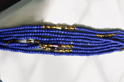 Waist Beads / Afrikanische Taillenkette - Chi - Blau mix (Traditionelle nicht elastische Schnur)