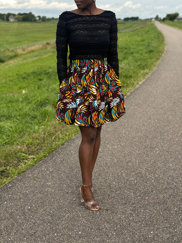 Afrikanischer Print Minirock - Multicolor Feathers