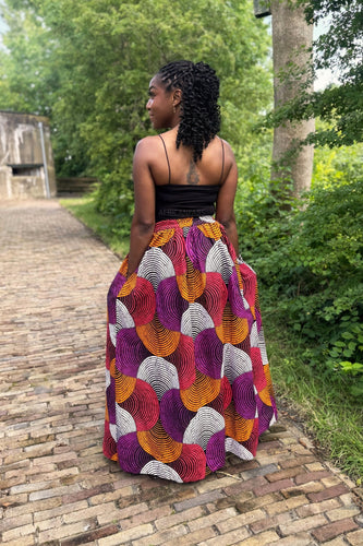 Maxirock mit afrikanischem Print - Orange & Lila Concentric Circle Design