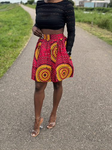 Afrikanischer Print Minirock - Rot Dotted Patterns