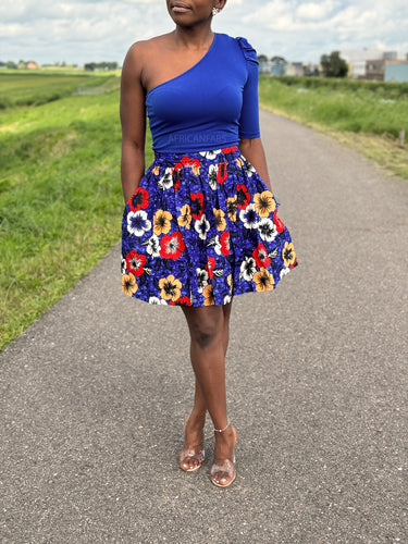 Afrikanischer Print Minirock - Blau Flowers