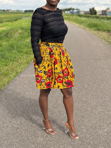 Afrikanischer Print Minirock - Gelbe Blumen