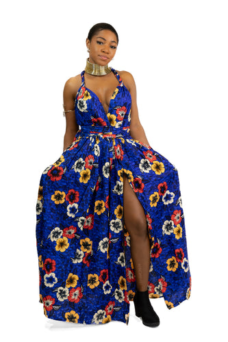 Afrikanischer Print Infinity Multiway Maxikleid in / Blau Flowers
