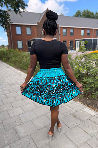 Afrikanischer Print Minirock - Türkis Kampala Pattern
