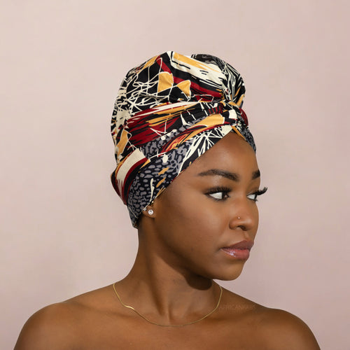 Easy headwrap / einfaches Kopftuch - Satinfutter - Schwarz / Creme Farbe
