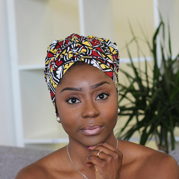 Easy headwrap / einfaches Kopftuch - Satinfutter -Zartes Gelb / bordeaux Ifueko