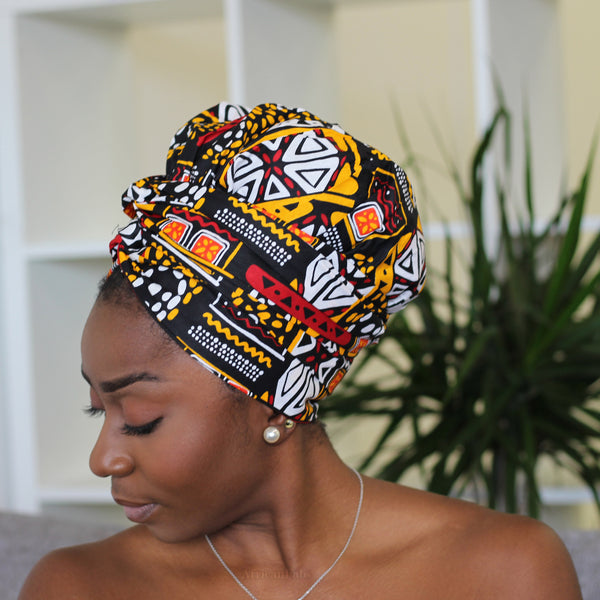 Easy headwrap / einfaches Kopftuch - Satinfutter -Orange / gelb Itohan