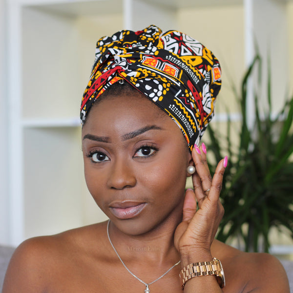 Easy headwrap / einfaches Kopftuch - Satinfutter -Orange / gelb Itohan