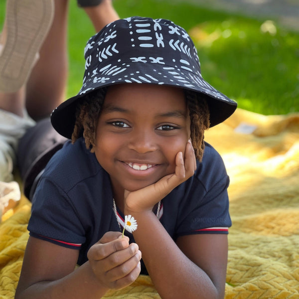 Bucket hat / Fischerhut mit afrikanischem Print - Schwarze Bogolan - Kinder & Erwachsene Größen (Unisex)