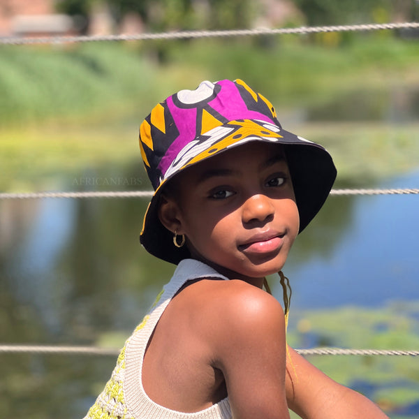 Bucket hat / Fischerhut mit afrikanischem Print - Lila Samakaka - Kinder & Erwachsene Größen (Unisex)