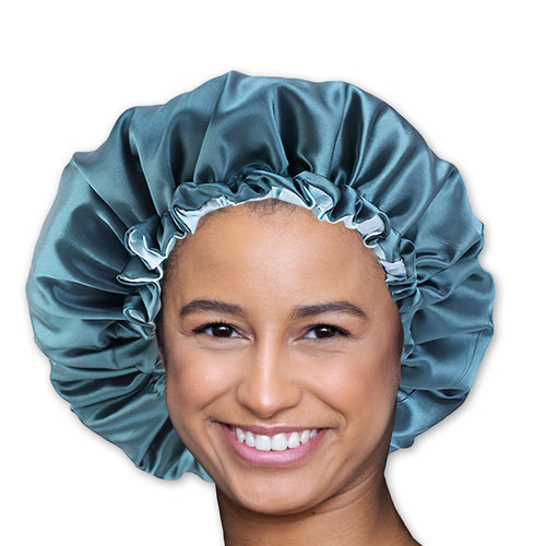 SATIN-SET - Schütze dein Haar und deine Haut - Teal Satin bonnet / Schlafhaube + Satin-Kissenbezug + Scrunchie