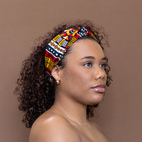 Haarband / Stirnband / Kopfband in Afrikanischer Print - Schwarz / rot kente