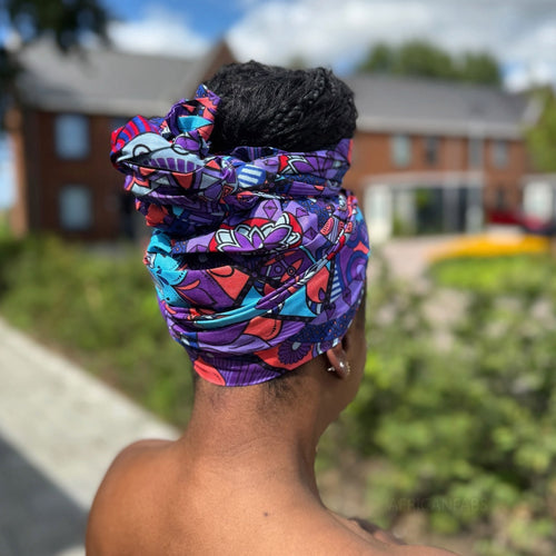 Afrikanisches Kopftuch / headwrap - Lila & Hellblau Mandala Patchwork