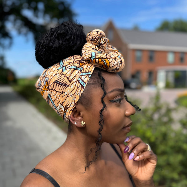 Afrikanisches Kopftuch / headwrap - Lachsfarben Flower stems
