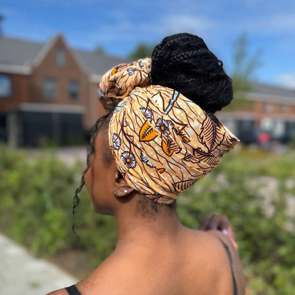 Afrikanisches Kopftuch / headwrap - Lachsfarben Flower stems