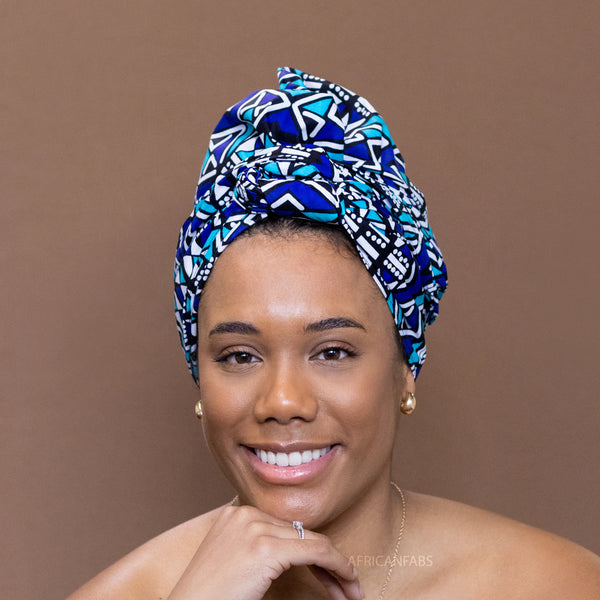 Afrikanisches Kopftuch / headwrap - Blau / Weiss