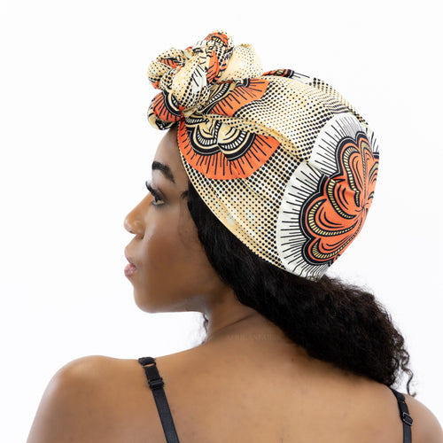 Afrikanisches Kopftuch / headwrap - Lachs Flower