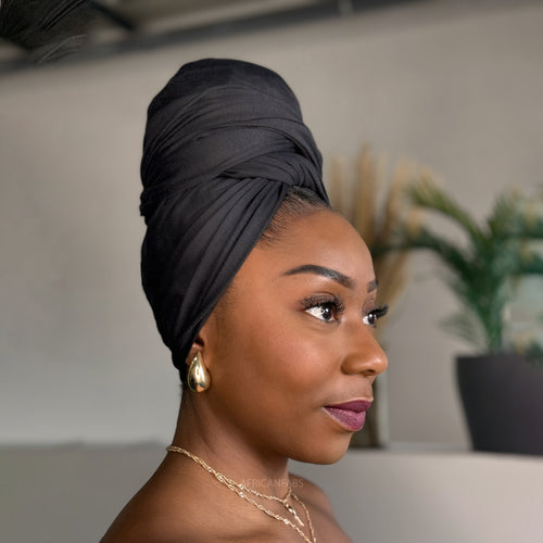 Schwarzes Kopftuch - Turban aus dehnbarem Jersey-Gewebe