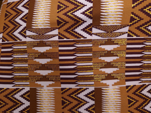Afrikanischer Stoff - Exklusiv Verschönerte Glitzereffekte 100% Baumwolle - KT-3104 Kente Gold Lila