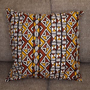 Afrikanisches Kissen | Senf / Weiß Bogolan Print Stoff - Dekokissen 45x45 - 100% Baumwolle