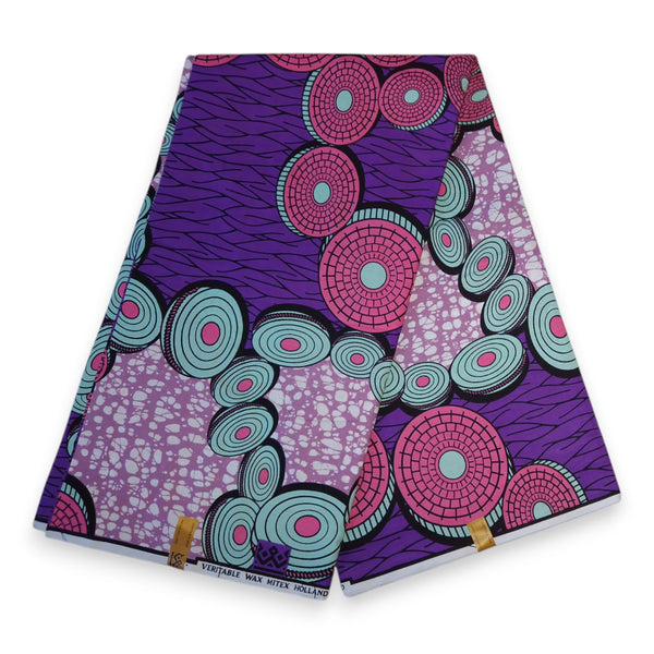 Afrikanischer Stoff - Lila Disks - 100% Baumwolle