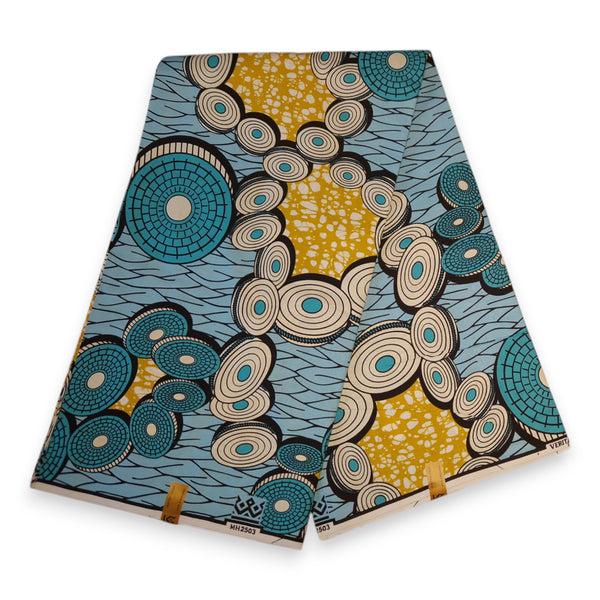 Afrikanischer Stoff - Hellblau Disks - 100% Baumwolle