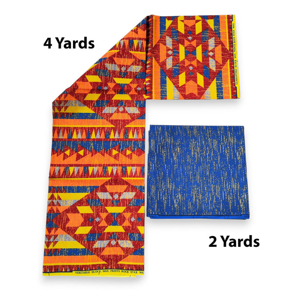Afrikanischer Stoff - Two-Tone print Polycotton - 6 Yards Kombination (4+2 Yards) PO-5028