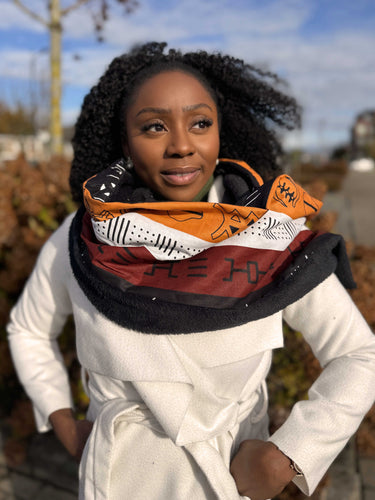 Afrikanischer Print Schal Unisex - Schmales Modell - Braun Bogolan Symbole