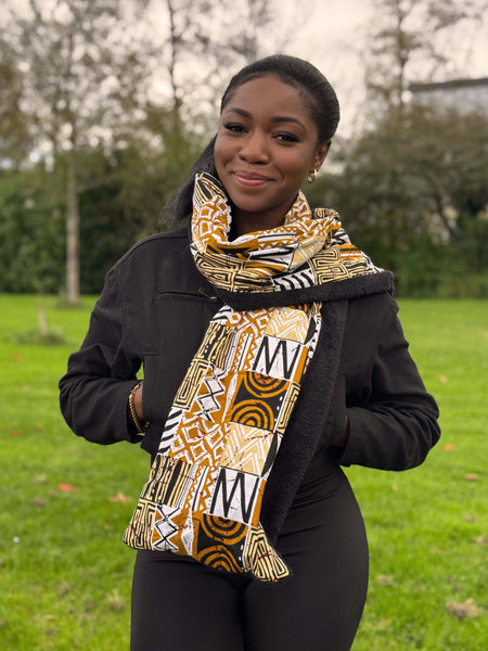 Afrikanischer Print Schal Unisex - Schmales Modell - Sand Bogolan Mosaik