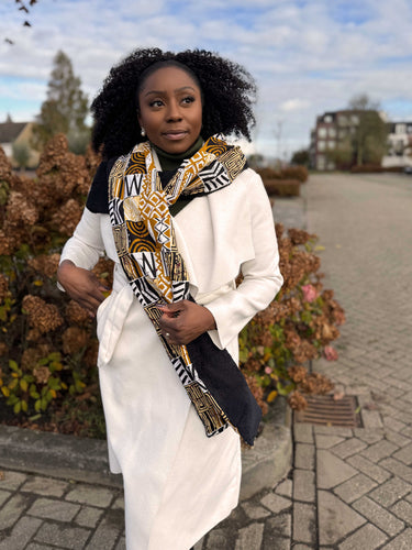 Afrikanischer Print Schal Unisex - Schmales Modell - Sand Bogolan Mosaik
