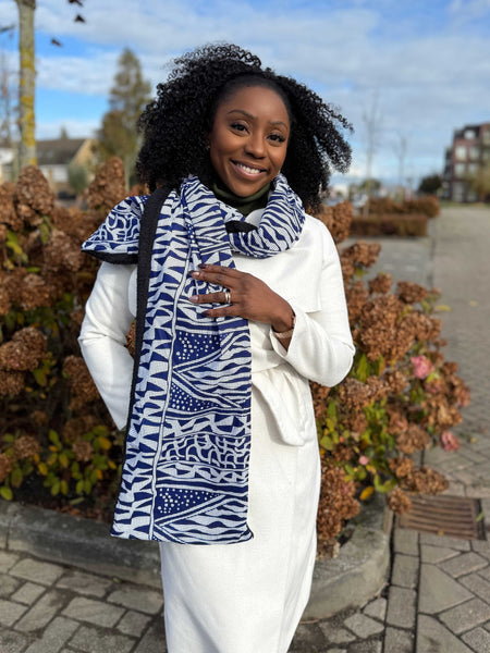 Afrikanischer Print Schal Unisex - Schmales Modell - Blau Ndop Kamerun