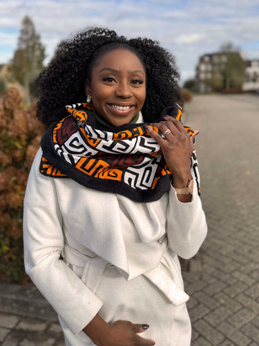 Afrikanischer Print Schal Unisex - Schmales Modell - Braun Kuba Blöcke