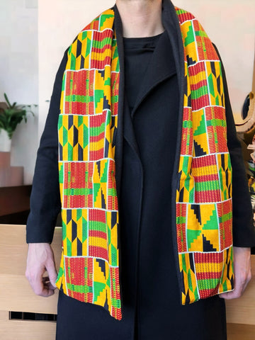 Afrikanischer Print Schal für Männer - Gelb Grün Kente