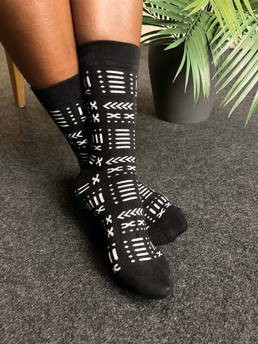 Afrikanische Socken / Afro-Socken - Bogolan Schwarz