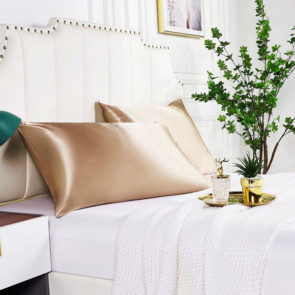 2 STÜCKS - Satin-Kissenbezug Helles Khaki 60 x 70 cm Standard-Kissengröße - Silky satin pillowcase