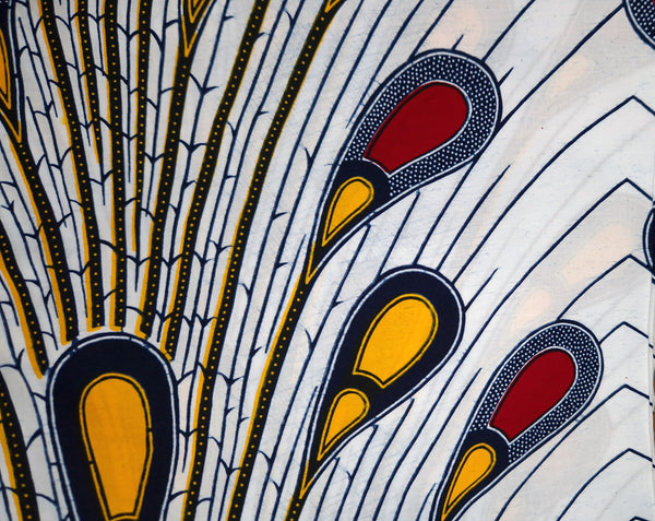 VLISCO Stoff Hollandais Afrikanischer Wax print - Weiss / Rote Electric Bulb