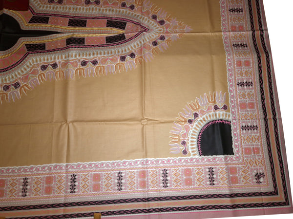 VLISCO Khaki / Creme Dashiki / Angelina Java Wax Afrikanischer Print Stoff