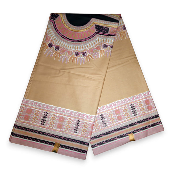 VLISCO Khaki / Creme Dashiki / Angelina Java Wax Afrikanischer Print Stoff