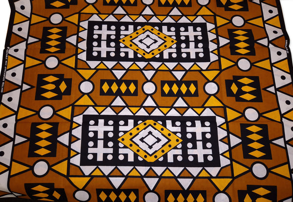 Afrikanischer Print Stoff - Senf Gelb Samakaka / Samacaca (Angola) - 100% Baumwolle