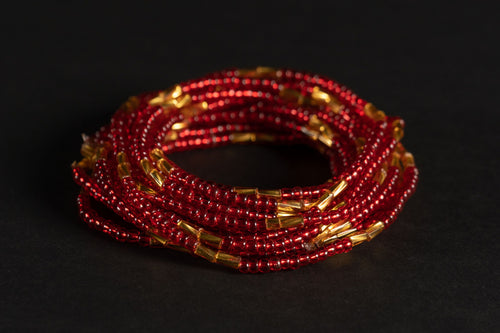 Waist Beads / Afrikanische Taillenkette - ESE - Rot / Gold (elastisch)